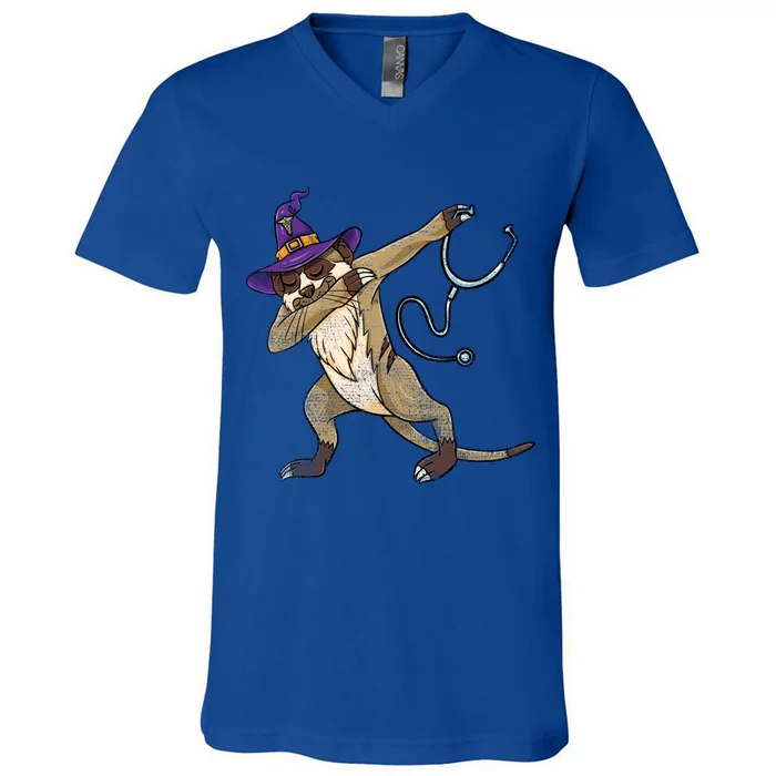 Dabbing Witch Meerkat Nurse Vintage Gift V-Neck T-Shirt