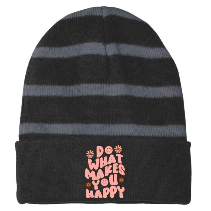 Do What Makes You Happy Hippie Retro Smile Striped Beanie with Solid Band