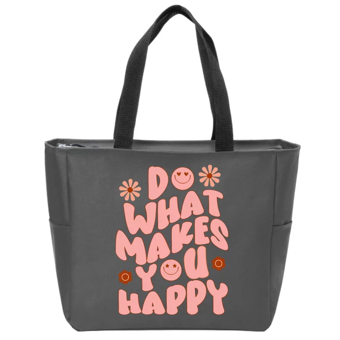 Do What Makes You Happy Hippie Retro Smile Zip Tote Bag