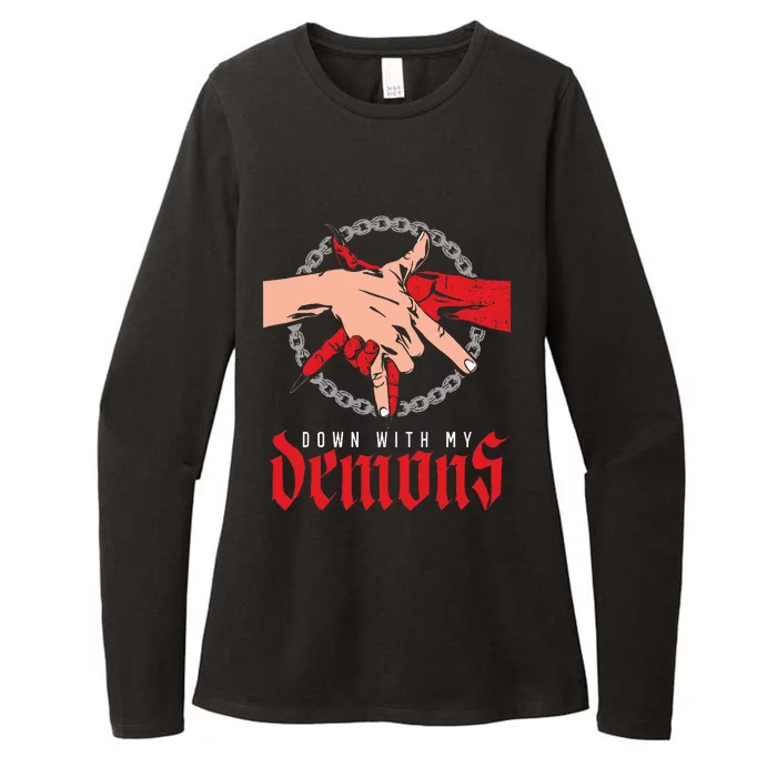 Down With My Demons Deal Handshake Aesthetic Humour Goth Womens CVC Long Sleeve Shirt