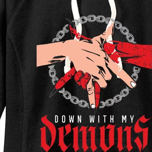 Down With My Demons Deal Handshake Aesthetic Humour Goth Women's Fleece Hoodie