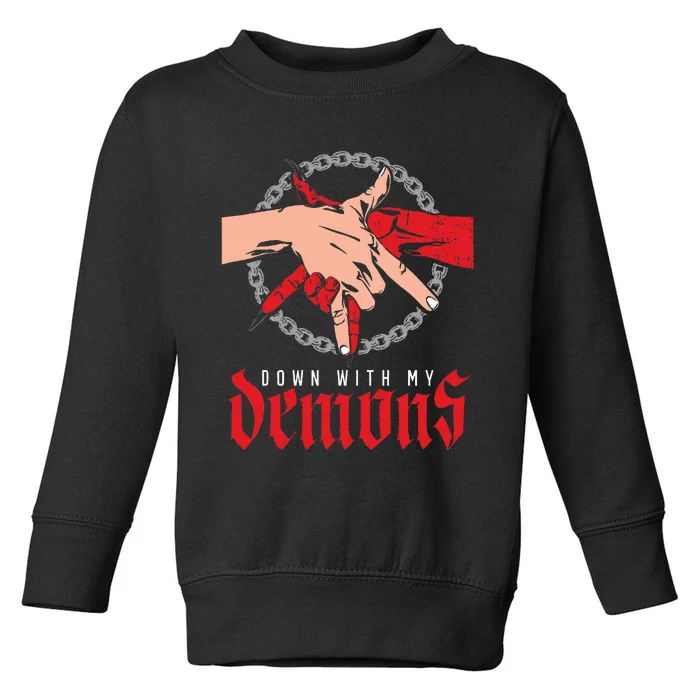 Down With My Demons Deal Handshake Aesthetic Humour Goth Toddler Sweatshirt