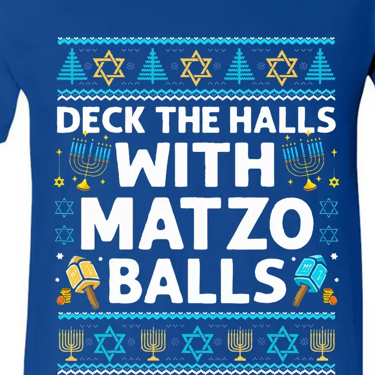 Deck Walls Matzo Balls Ugly Hanukkah Chanukah V-Neck T-Shirt