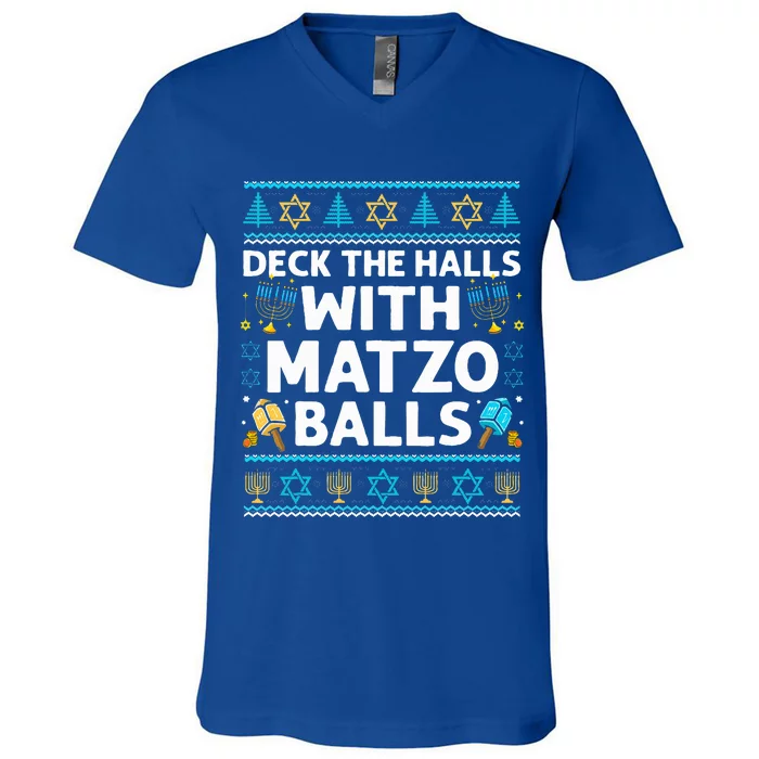 Deck Walls Matzo Balls Ugly Hanukkah Chanukah V-Neck T-Shirt