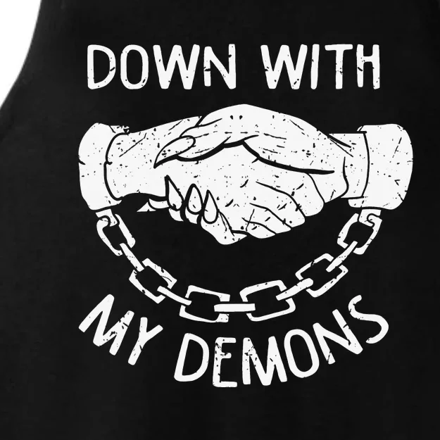 Down With My Demons Deal Handshake Aesthetic Goth Ladies Tri-Blend Wicking Tank