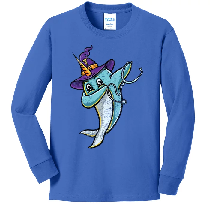 Dabbing Witch Narwhal Nurse Vintage Gift Kids Long Sleeve Shirt