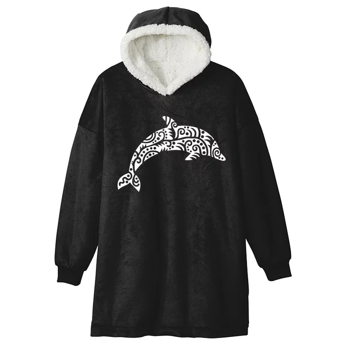 Dolphin With Pattern Hooded Wearable Blanket