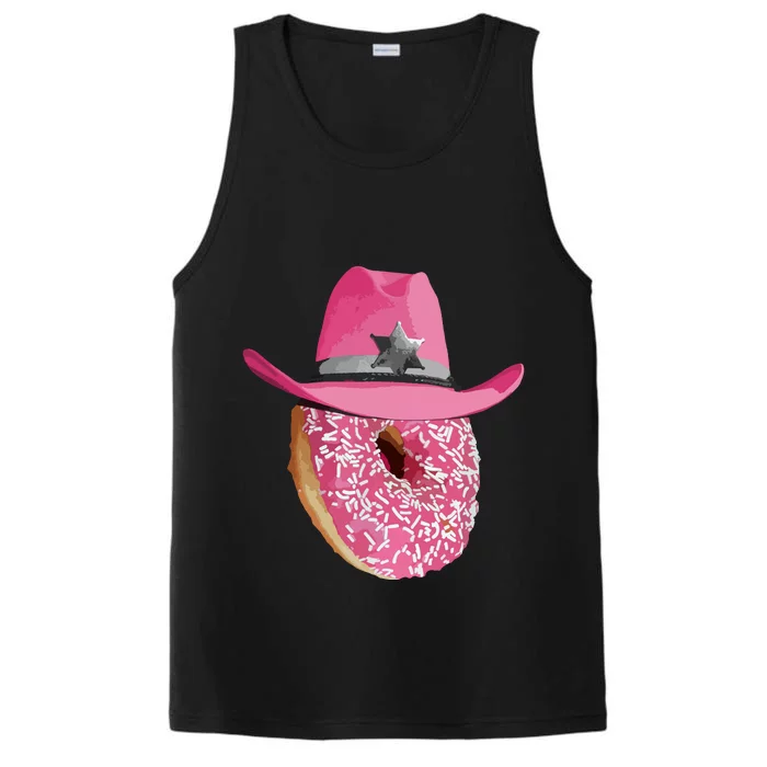 Donut Wearing Pink Cowboy Cowgirl Hat Performance Tank