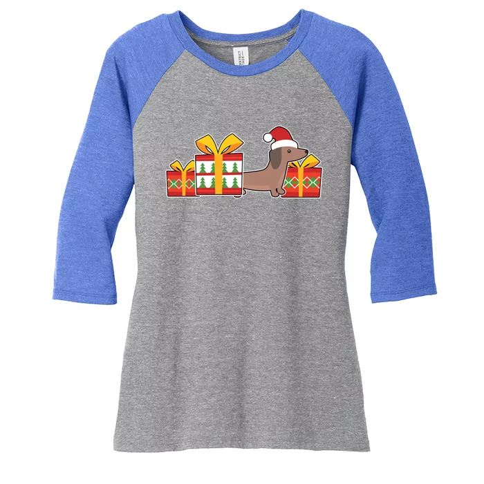 Dachshund With Presents Cute Dachshund Christmas Cute Gift Women's Tri-Blend 3/4-Sleeve Raglan Shirt