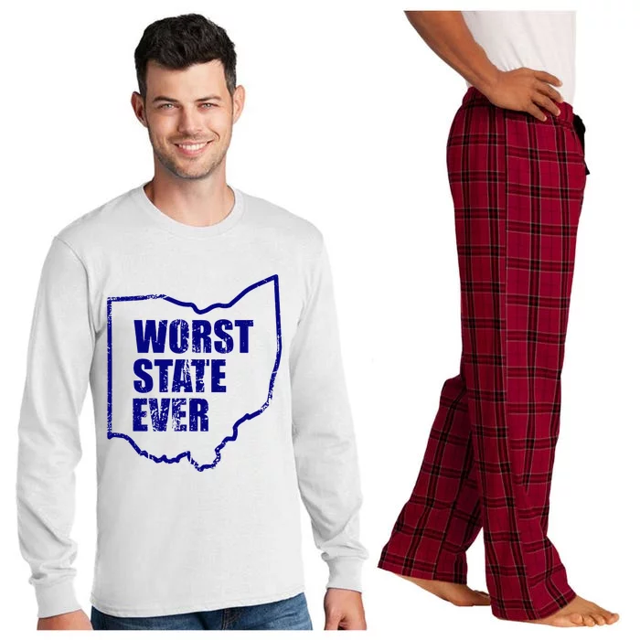 Distressed Worst State Ever Ohio Michigan Sports Fan Long Sleeve Pajama Set