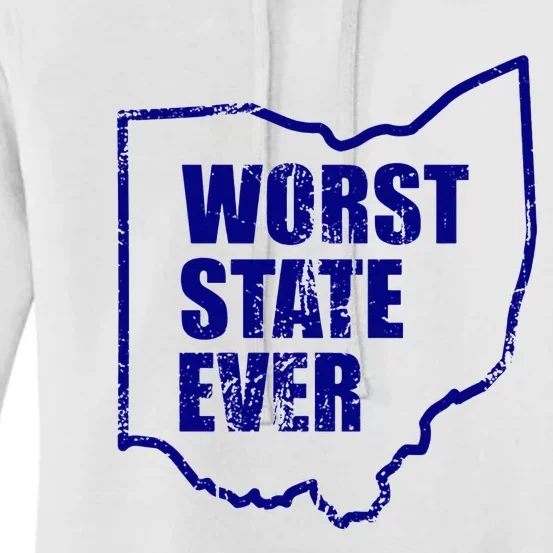 Distressed Worst State Ever Ohio Michigan Sports Fan Women's Pullover Hoodie