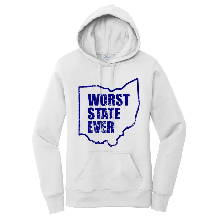 Distressed Worst State Ever Ohio Michigan Sports Fan Women's Pullover Hoodie