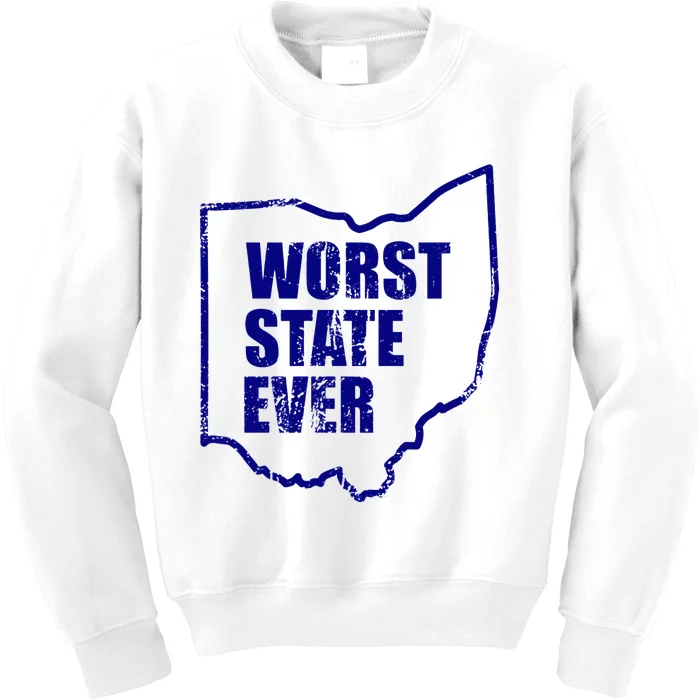 Distressed Worst State Ever Ohio Michigan Sports Fan Kids Sweatshirt