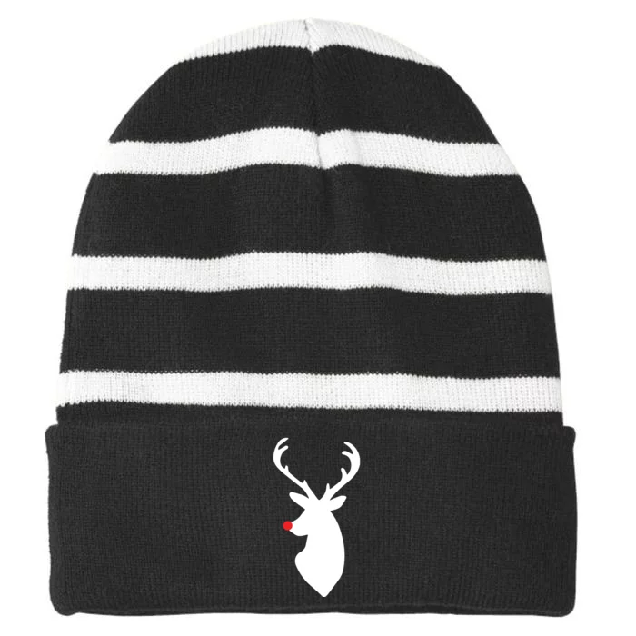 Deer With Santa Hat Christmas Hunting Striped Beanie with Solid Band