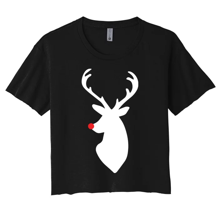 Deer With Santa Hat Christmas Hunting Women's Crop Top Tee