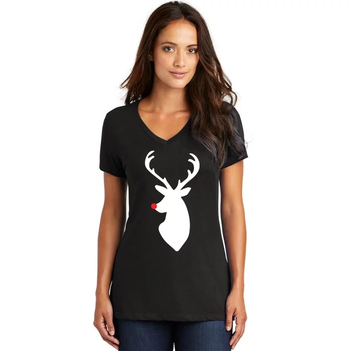 Deer With Santa Hat Christmas Hunting Women's V-Neck T-Shirt