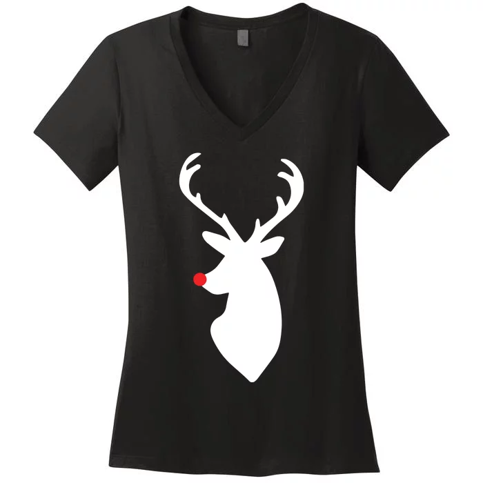 Deer With Santa Hat Christmas Hunting Women's V-Neck T-Shirt