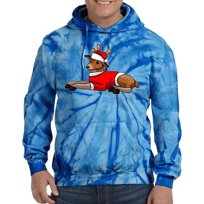 Deer Wearing Santa Hat And Sweater Christmas Gift Tie Dye Hoodie