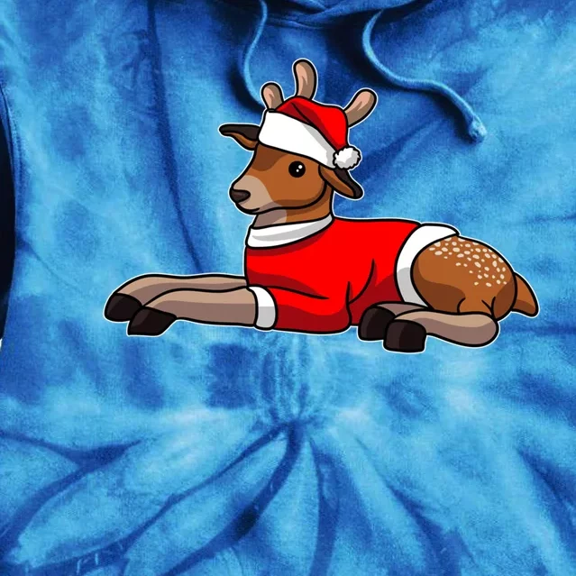 Deer Wearing Santa Hat And Sweater Christmas Gift Tie Dye Hoodie