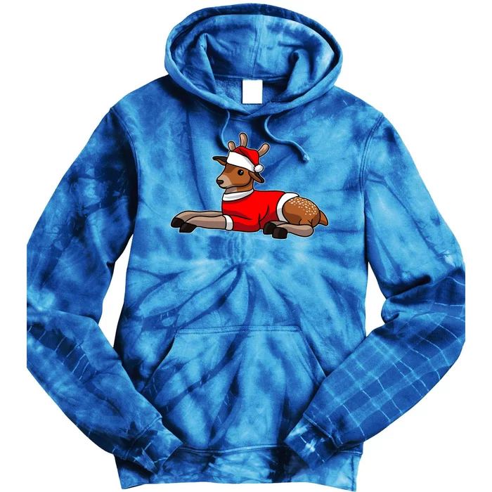 Deer Wearing Santa Hat And Sweater Christmas Gift Tie Dye Hoodie