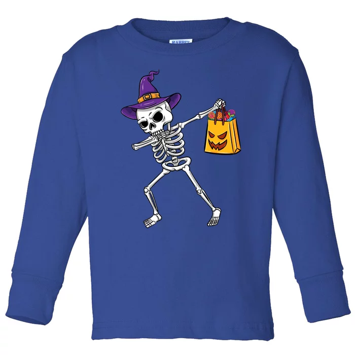 Dabbing Witch Skeleton Halloween Candy Gift Toddler Long Sleeve Shirt