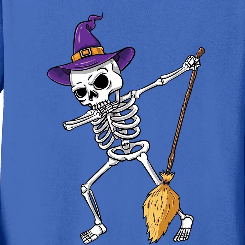 Dabbing Witch Skeleton Hat Halloween Funny Gift Kids Long Sleeve Shirt