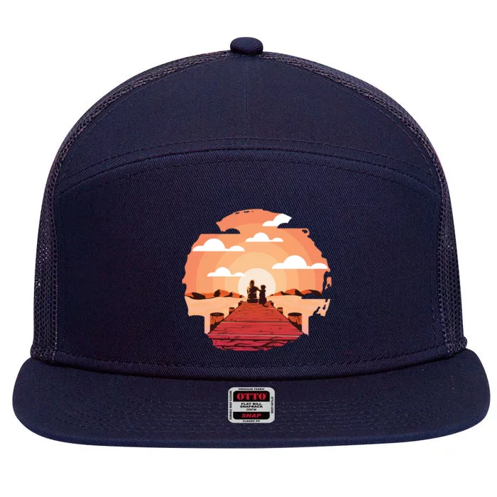 Dog Watching Sunset 7 Panel Mesh Trucker Snapback Hat