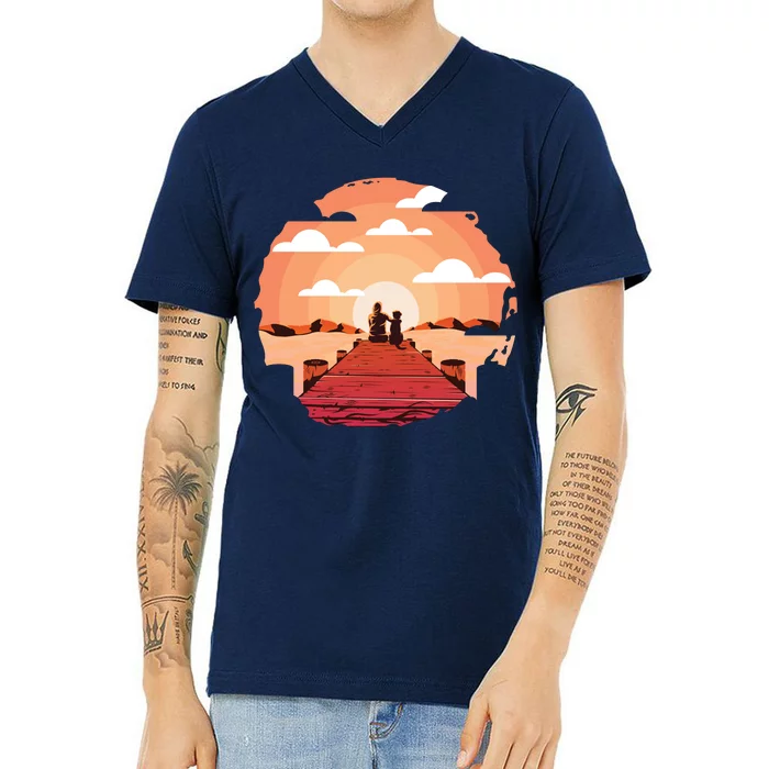 Dog Watching Sunset V-Neck T-Shirt