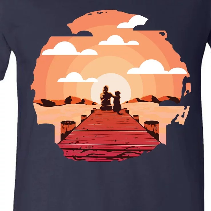 Dog Watching Sunset V-Neck T-Shirt