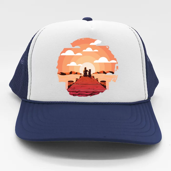 Dog Watching Sunset Trucker Hat