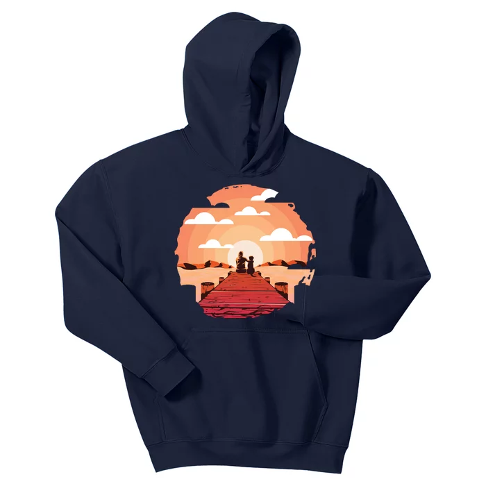 Dog Watching Sunset Kids Hoodie