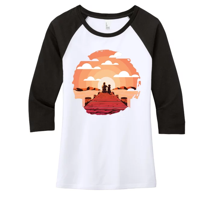 Dog Watching Sunset Women's Tri-Blend 3/4-Sleeve Raglan Shirt