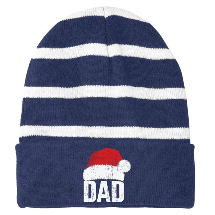 Dad With Santa Claus Hat Matching Family Christmas Pajama Striped Beanie with Solid Band