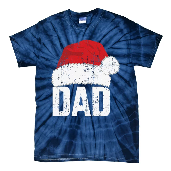 Dad With Santa Claus Hat Matching Family Christmas Pajama Tie-Dye T-Shirt