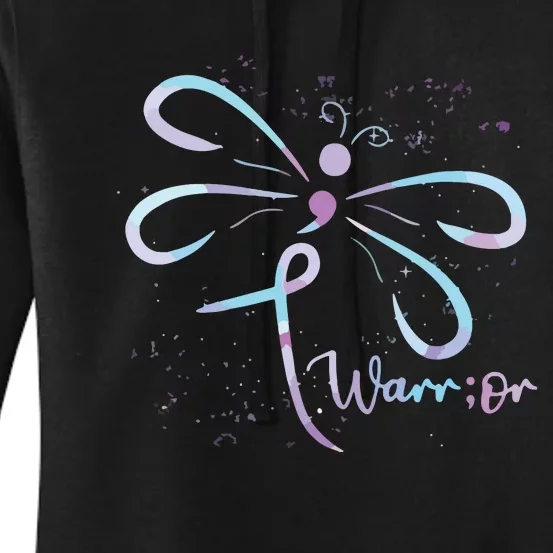 Dragonfly Warrior Semicolon Suicide Prevention Awareness Women's Pullover Hoodie