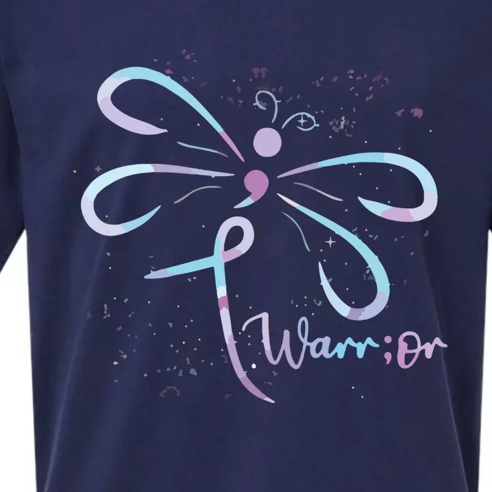 Dragonfly Warrior Semicolon Suicide Prevention Awareness Sueded Cloud Jersey T-Shirt