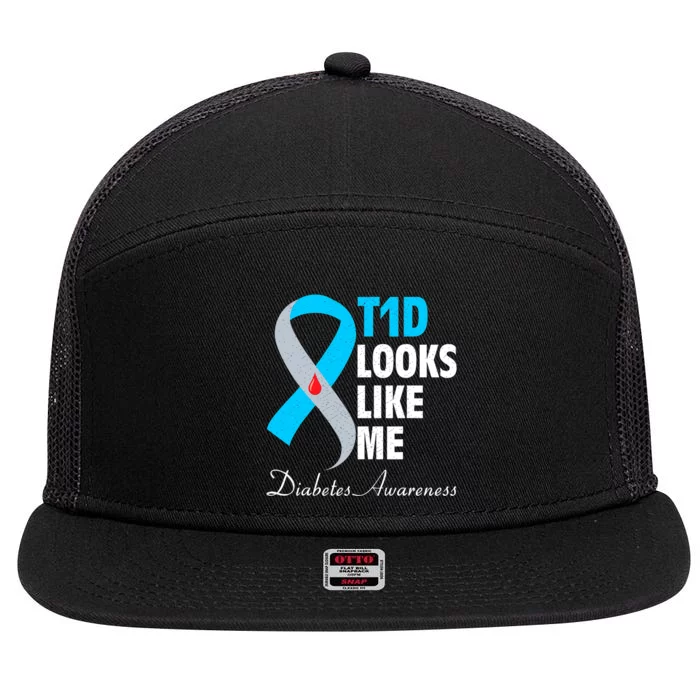 Diabetes Warrior T1D Looks Like Me Support 7 Panel Mesh Trucker Snapback Hat