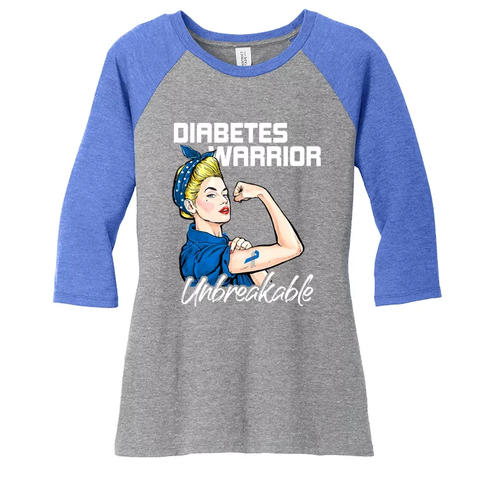 Diabetes Warrior Unbreakable Diabetes Awareness Women's Tri-Blend 3/4-Sleeve Raglan Shirt