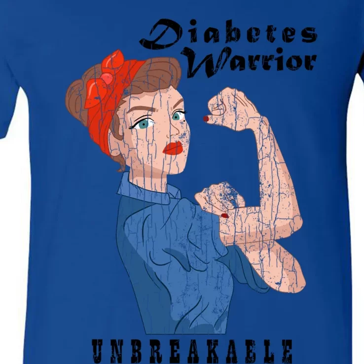 Diabetes Warrior Unbreakable Funny Diabetic Graphic Funny Gift V-Neck T-Shirt