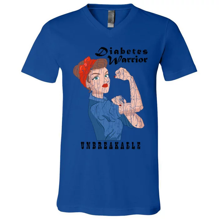 Diabetes Warrior Unbreakable Funny Diabetic Graphic Funny Gift V-Neck T-Shirt