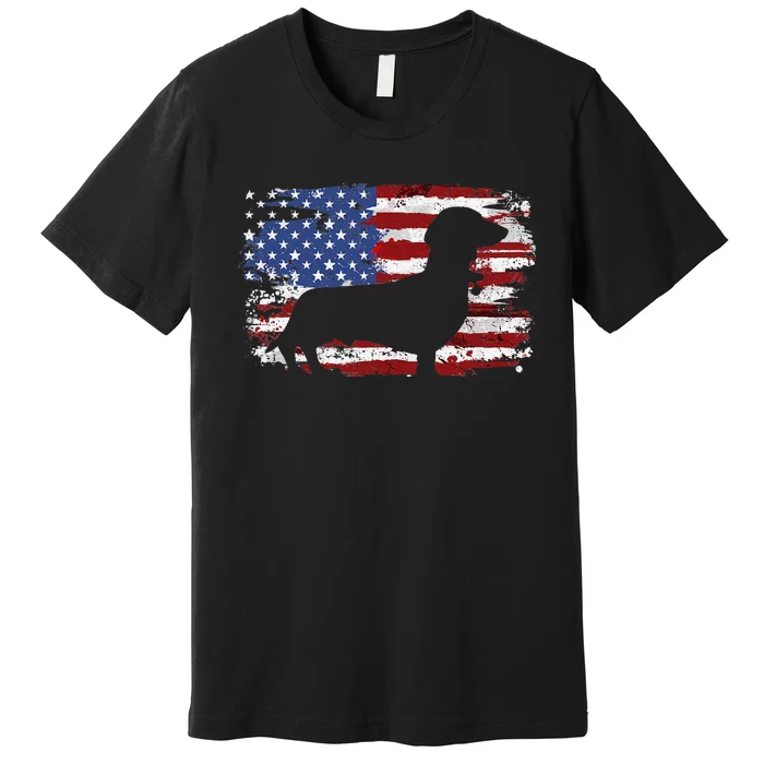 Dachshund Weiner Vintage American Flag Premium T-Shirt