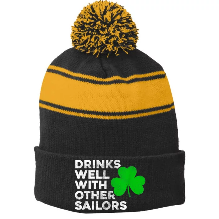 Drinks Well With Other Sailors Stripe Pom Pom Beanie