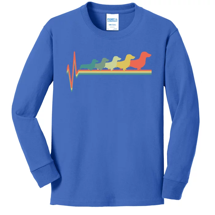 Dachshund Wiener Weiner Doxie Heartbeat Retro Gift Cool Gift Kids Long Sleeve Shirt