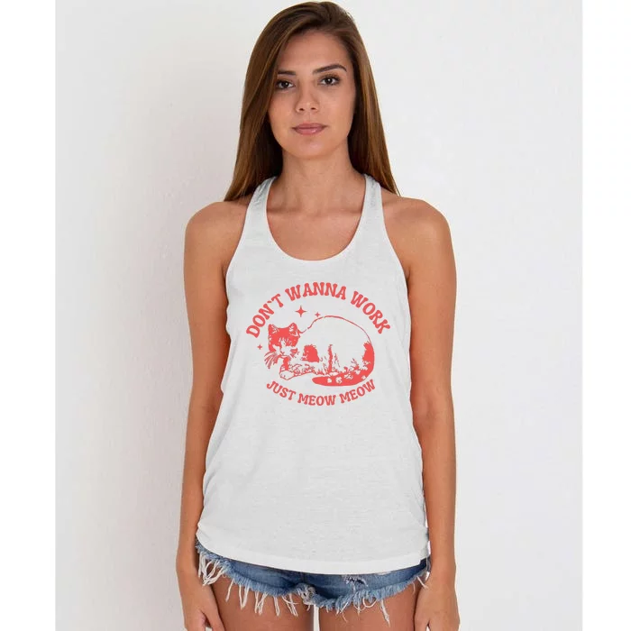 Dont Wanna Work Just Meow Meow Vintage Graphic Women's Knotted Racerback Tank