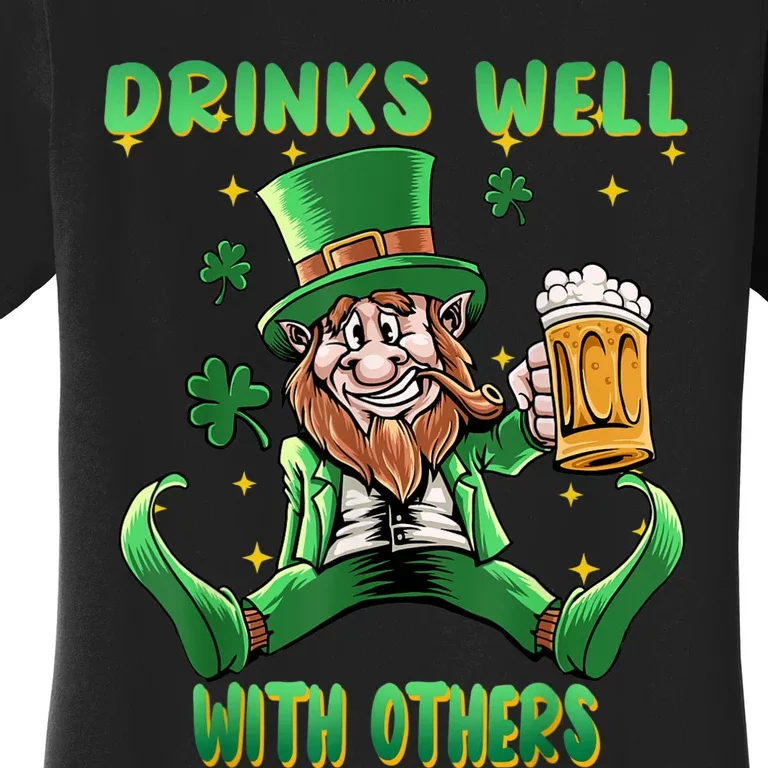 Drinks Well With Others St. Patrick's Day Drunk Beer Funny Women's T-Shirt