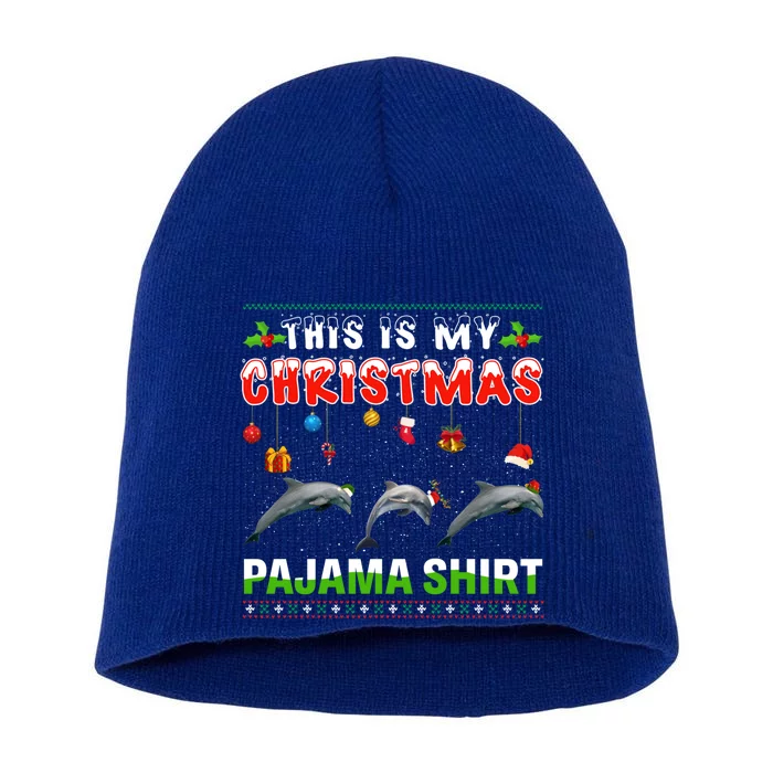 Dolphin Xmas Animals Squad This Is My Christmas Pajama Cute Gift Short Acrylic Beanie