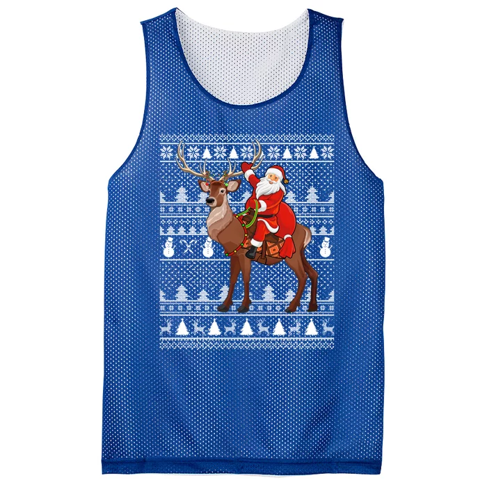 Deer Xmas Holiday Ugly Santa Riding Deer Christmas Funny Gift Mesh Reversible Basketball Jersey Tank