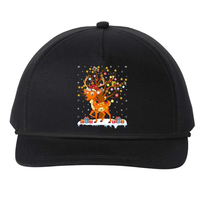 Deer Xmas Lighting Tree Santa Deer Christmas Tree Cool Gift Snapback Five-Panel Rope Hat