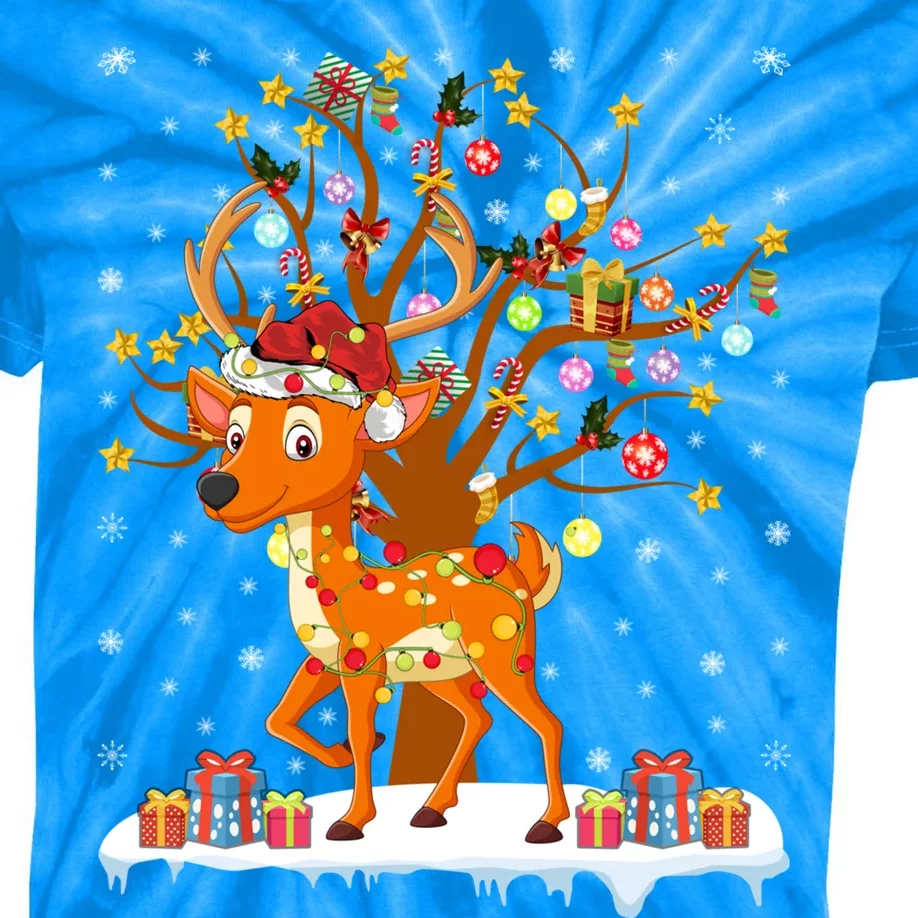 Deer Xmas Lighting Tree Santa Deer Christmas Tree Cool Gift Kids Tie-Dye T-Shirt