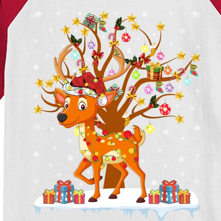 Deer Xmas Lighting Tree Santa Deer Christmas Tree Cool Gift Kids Colorblock Raglan Jersey